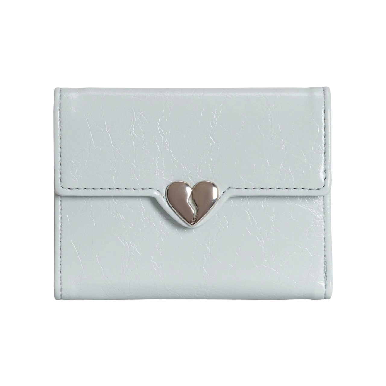 Baby-Blue leather wallet with a silver heart-shaped clasp