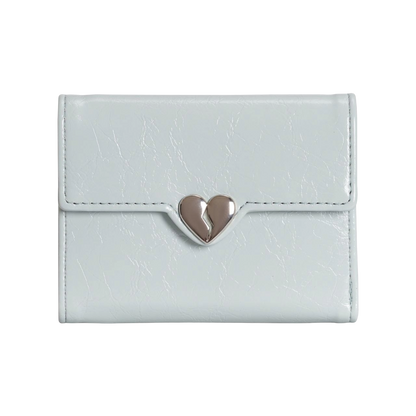 Baby-Blue leather wallet with a silver heart-shaped clasp