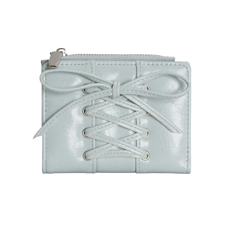 Baby-blue leather wallet with lace-up design