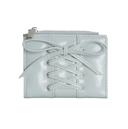 Baby-blue leather wallet with lace-up design