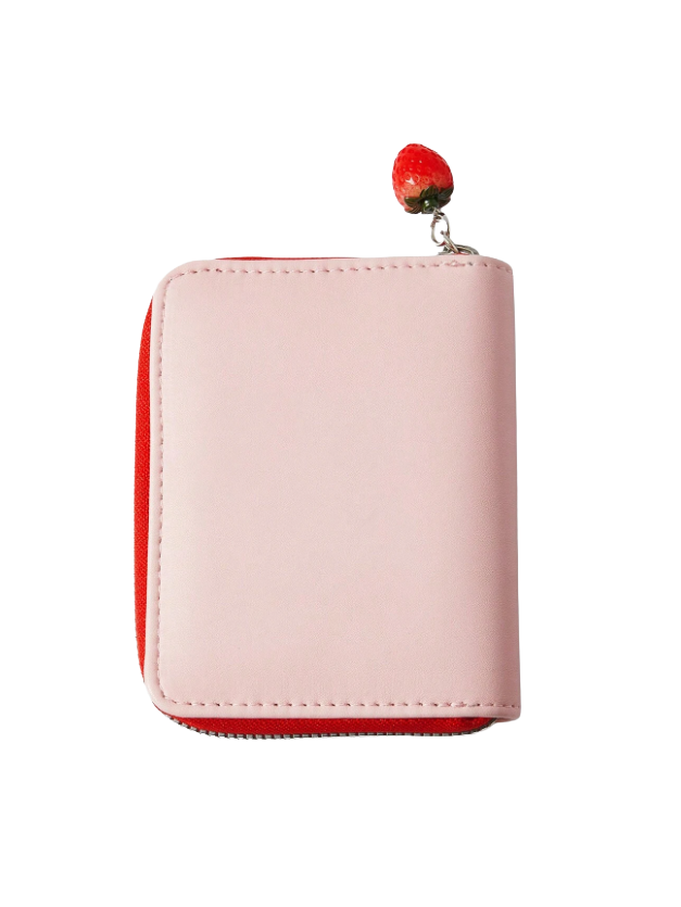Small pink wallet with cartoon character and strawberry - back