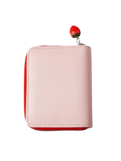 Small pink wallet with cartoon character and strawberry - back