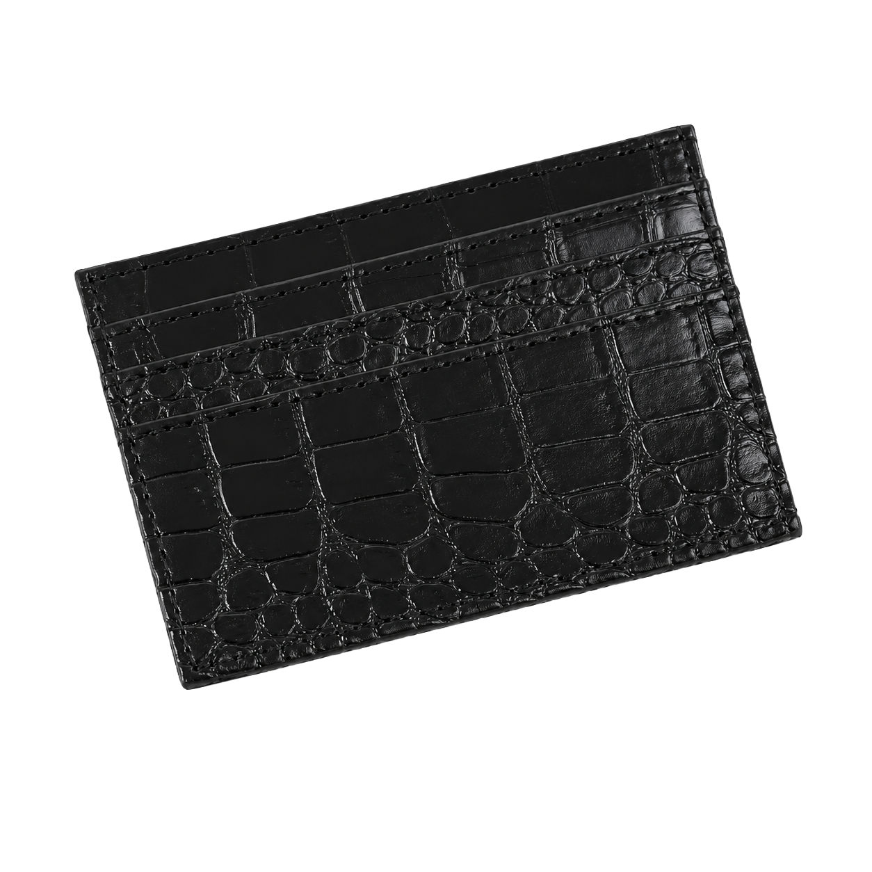 Black faux-crocodile leather card holder