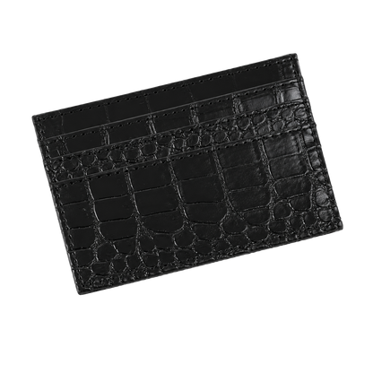 Black faux-crocodile leather card holder