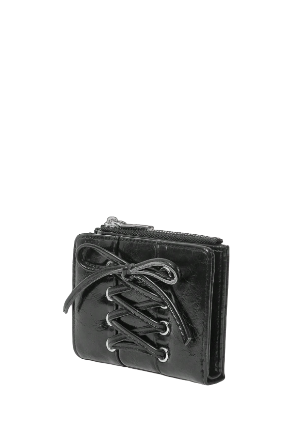 Black leather wallet with lace-up design