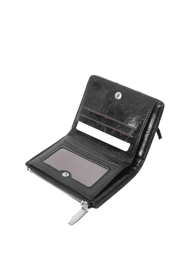 Black leather wallet with lace-up design