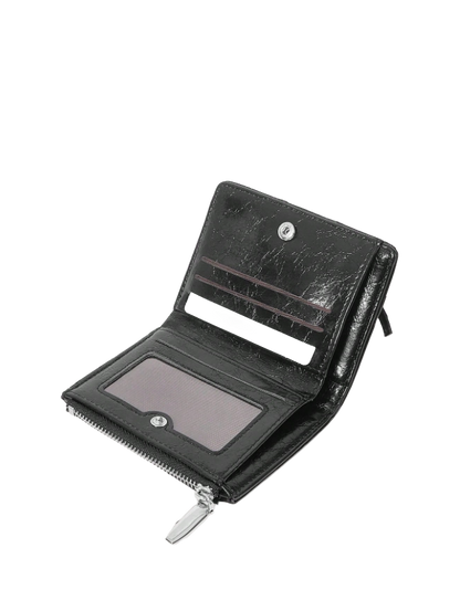 Black leather wallet with lace-up design
