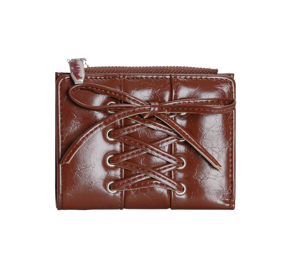 Brown leather wallet with lace-up design