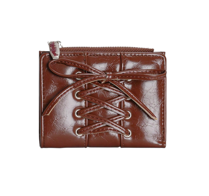 Brown leather wallet with lace-up design