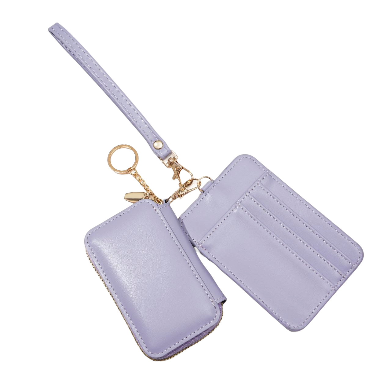 Lavender wristlet with keychain and wallet