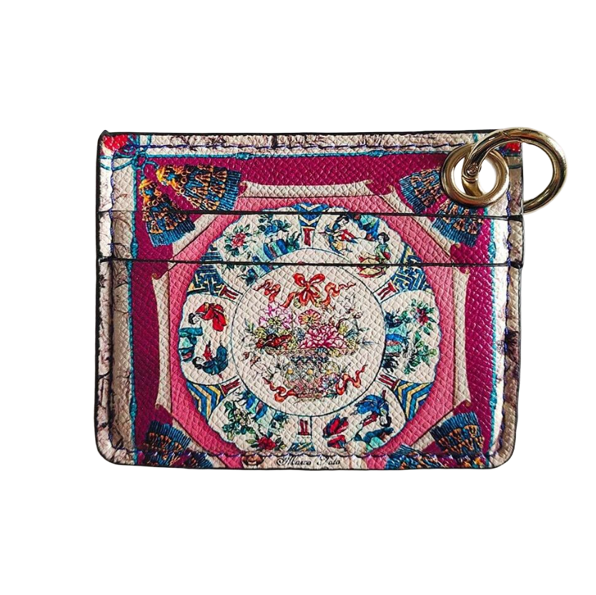 Multicolored patterned card holder with a key ring
