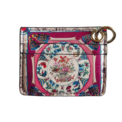 Multicolored patterned card holder with a key ring