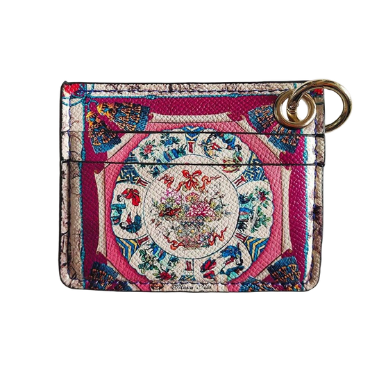 Multicolored patterned card holder with a key ring