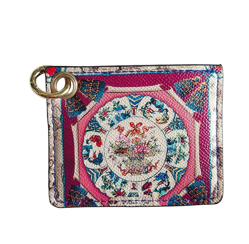 Multicolored patterned card holder with a key ring