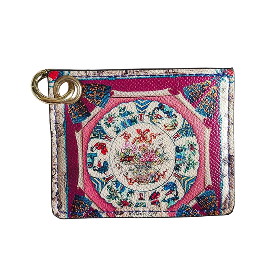 Multicolored patterned card holder with a key ring