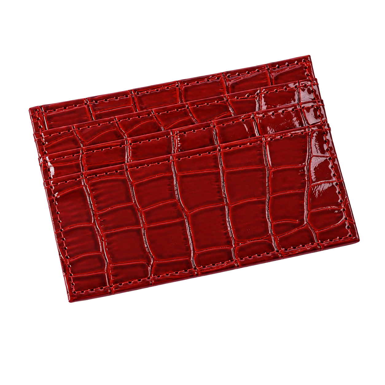 Red faux-crocodile leather card holder