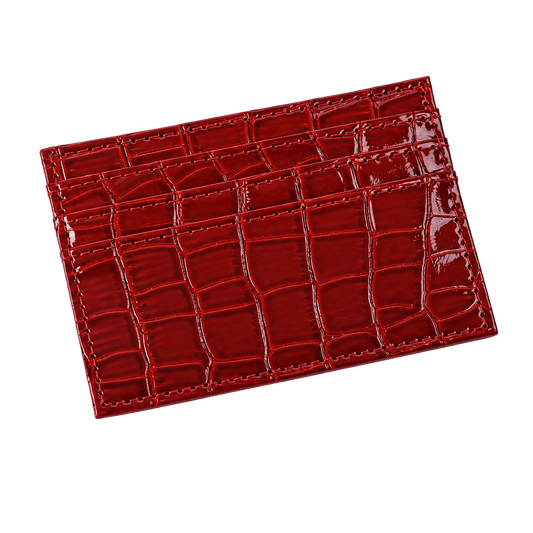 Red faux-crocodile leather card holder