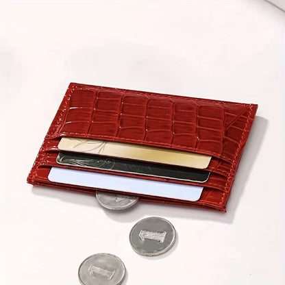Red faux-crocodile leather card holder 1