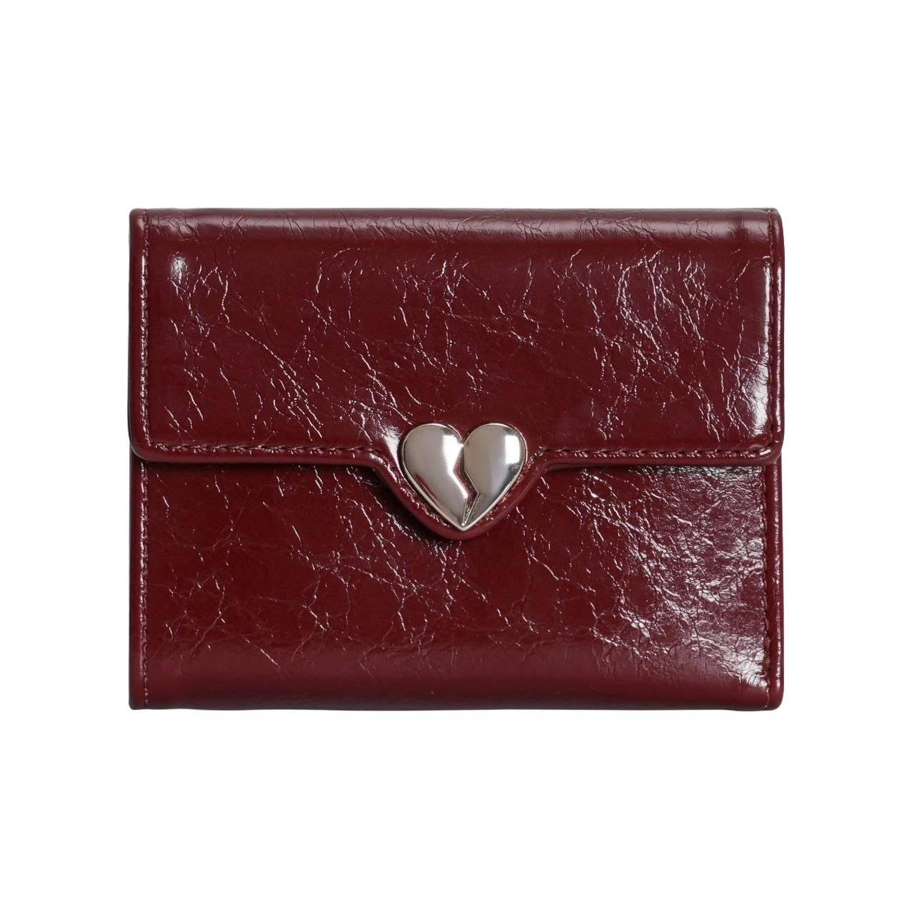 Red leather wallet with a silver heart-shaped clasp