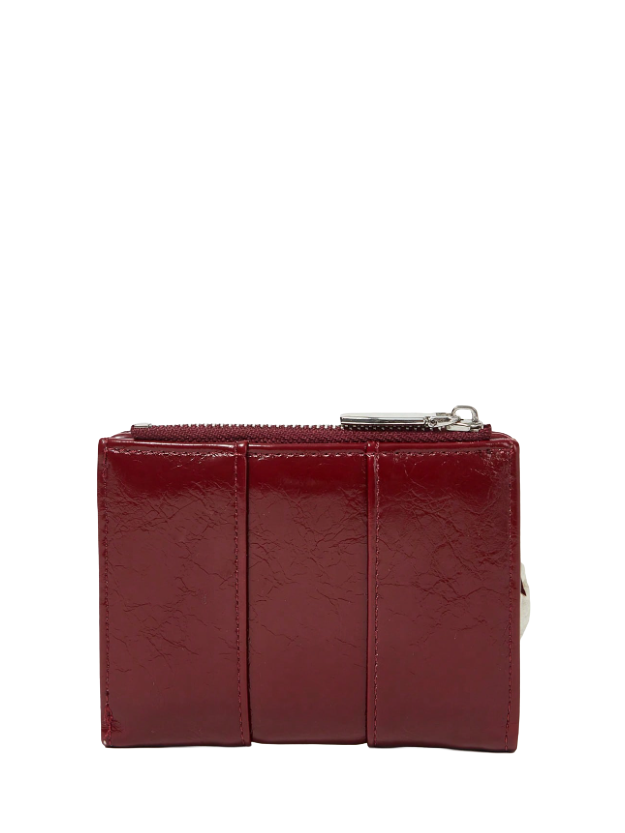 Red leather wallet with lace-up design