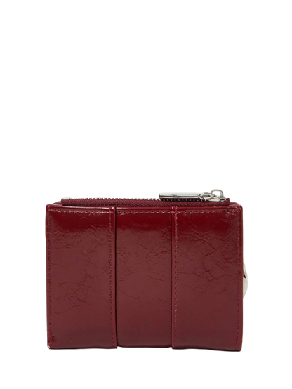 Red leather wallet with lace-up design