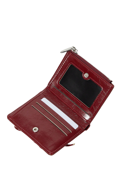 Red leather wallet with lace-up design