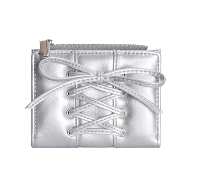 Silver leather wallet with lace-up design