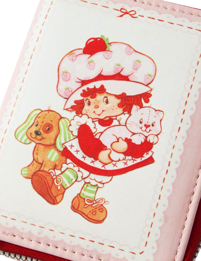 Small pink wallet with cartoon character and strawberry -1