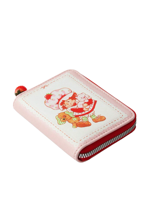 Small pink wallet with cartoon character and strawberry -2