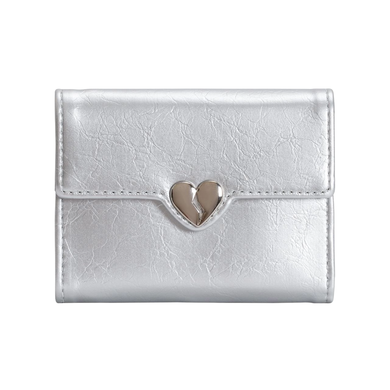 White leather wallet with a silver heart-shaped clasp