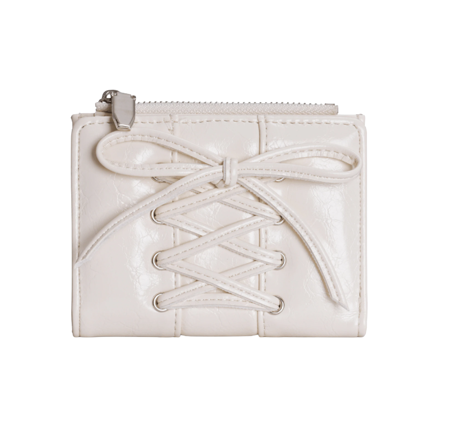 White leather wallet with lace-up design