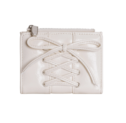 White leather wallet with lace-up design